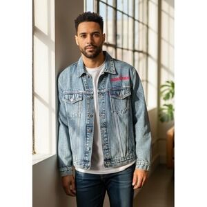 Edwin Vintage Denim Trucker Jacket Men's Size M Japan Made Blue Acid Wash Y2K